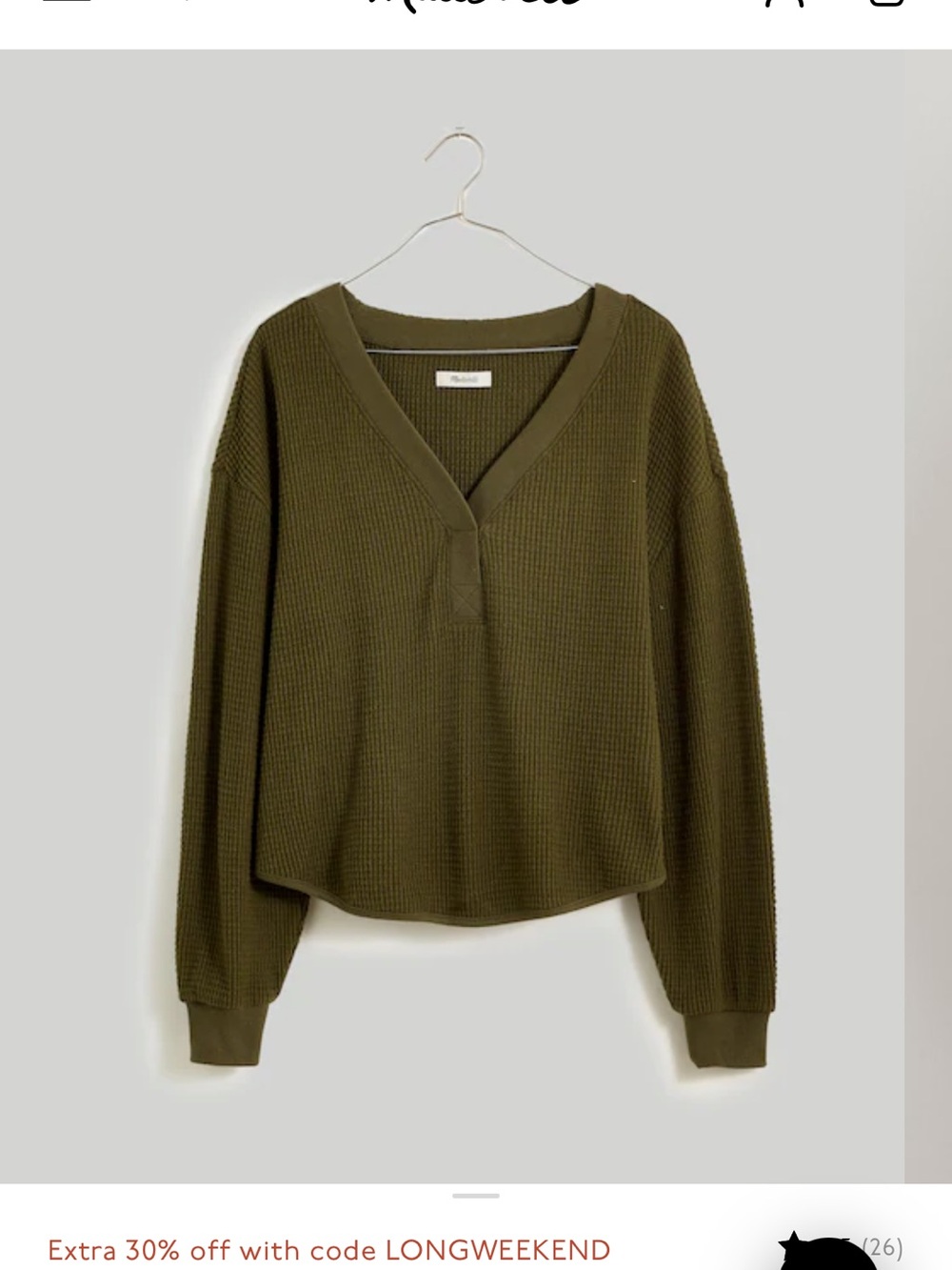 Madewell Brushed Waffle V-Neck Sweater in Dried Olive